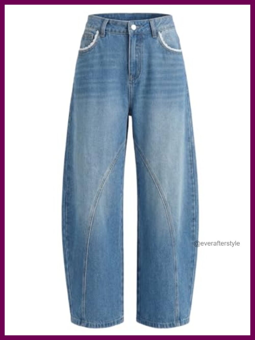 Barrel Jeans Wide Leg Lace Trim Mid Rise Loose Boyfriend Denim Trousers